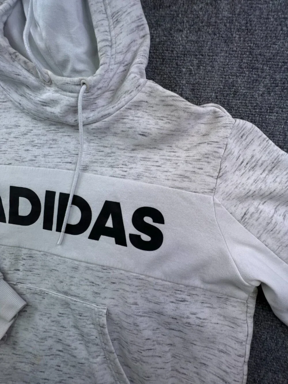 Adidas Pullover Hoodie Size Large White Heather Drawstring Long Sleeve Unisex